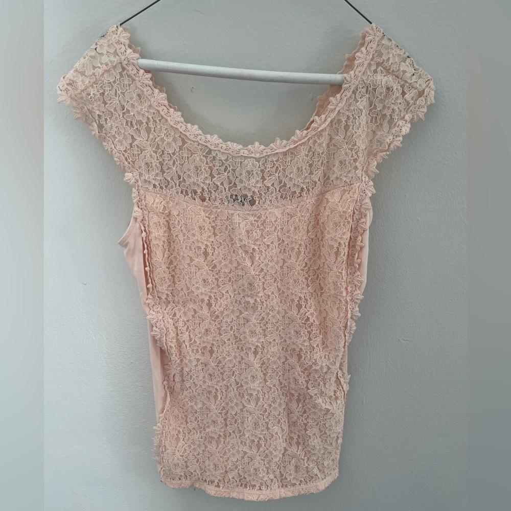 Express Women’s Lace Top, Coral, Size Large